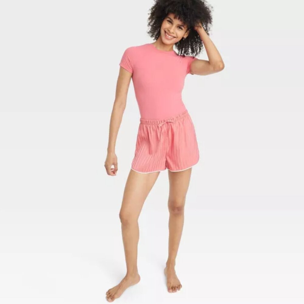Auden Women's Small Coral Luxury Collection 4-Way Stretch Short Sleeve Bodysuit